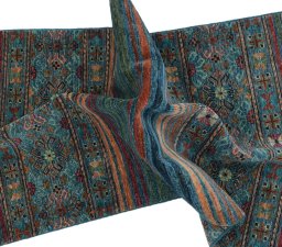 Full view of New Samarkand rug from Pakistan, 131 × 81 cm in Multi Color tones