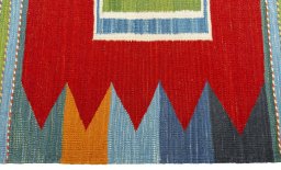 Close-up detail of New Kilim Sofre rug from Turkey showing Wool weave