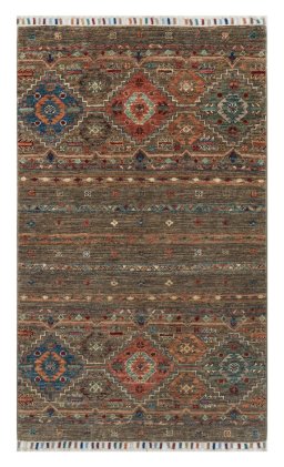 Full view of New Samarkand rug from Pakistan, 123 × 77 cm in Gray tones