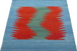Close-up detail of New Kilim Sofre rug from Turkey showing Wool weave
