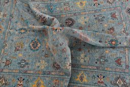 Full view of New Farahan rug from Pakistan, 245 × 171 cm in Blue tones