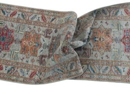 Full view of New Kazak rug from Pakistan, 253 × 79 cm in Gray tones
