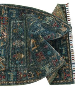 Full view of New Samarkand rug from Pakistan, 97 × 63 cm in Green tones