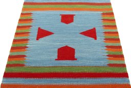 Close-up detail of New Kilim Sofre rug from Turkey showing Wool weave