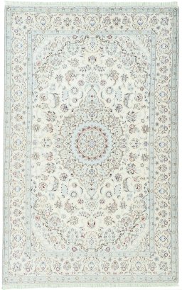 Full view of 2000s Nain rug from Iran / Persia, 320 × 202 cm in Beige tones