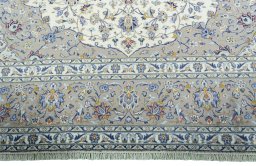 Full view of 2000s Kashan rug from Iran / Persia, 392 × 296 cm in Beige tones