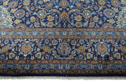 Full view of 2000s Kashmar rug from Iran / Persia, 393 × 300 cm in Blue tones