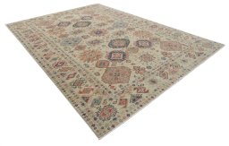 Corner detail of New Kazak rug showing border pattern and Wool pile