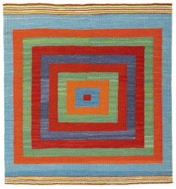 Full view of New Kilim Sofre rug from Turkey, 107 × 99 cm in Multi Color tones