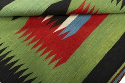 Full view of New Kilim Sofre rug from Turkey, 103 × 104 cm in Multi Color tones