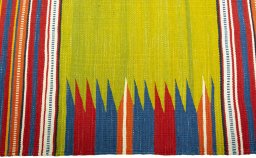 Close-up detail of New Kilim Sofre rug from Turkey showing Wool weave