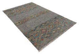 Corner detail of New Samarkand rug showing border pattern and Wool pile