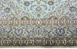 Full view of 2000s Kashan rug from Iran / Persia, 354 × 257 cm in Green tones