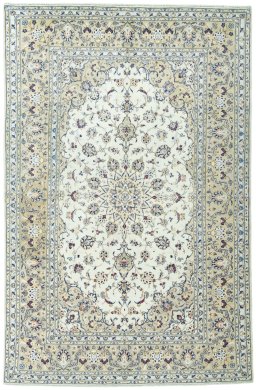 Full view of 2000s Kashan rug from Iran / Persia, 293 × 191 cm in Beige tones