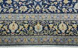 Full view of 2000s Kashan rug from Iran / Persia, 395 × 289 cm in Blue tones