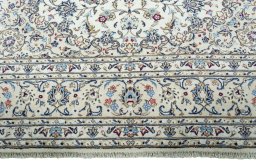 Full view of 2000s Kashan rug from Iran / Persia, 347 × 250 cm in Beige tones