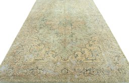 Surface texture of 1950s Vintage rug with natural Wool and intricate pattern
