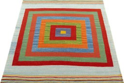 Close-up detail of New Kilim Sofre rug from Turkey showing Wool weave
