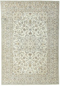 Full view of 2000s Kashan rug from Iran / Persia, 350 × 240 cm in Beige tones