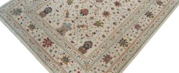 Backside of handmade New Farahan rug showing knot structure and weave density
