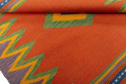 Full view of New Kilim Sofre rug from Turkey, 109 × 93 cm in Multi Color tones
