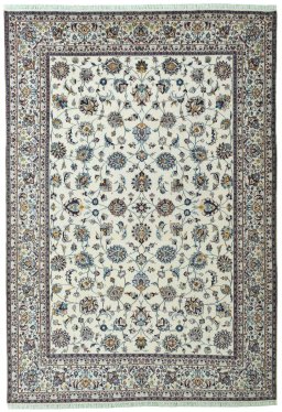 Full view of 2000s Mashad rug from Iran / Persia, 355 × 246 cm in Beige tones
