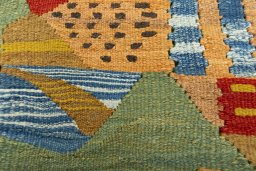 Backside of handmade New Kilim Dastan rug showing knot structure and weave density