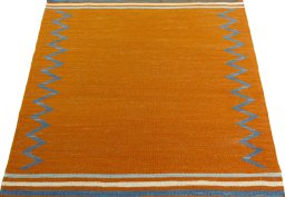 Close-up detail of New Kilim Sofre rug from Turkey showing Wool weave