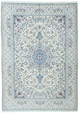 Full view of 2000s Nain rug from Iran / Persia, 358 × 256 cm in Beige tones