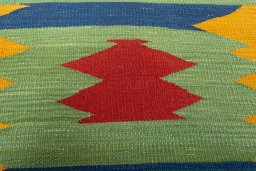 Backside of handmade New Kilim Sofre rug showing knot structure and weave density