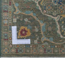 Corner detail of New Haj-jalili rug showing border pattern and Wool pile