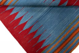 Full view of New Kilim Sofre rug from Turkey, 107 × 92 cm in Multi Color tones