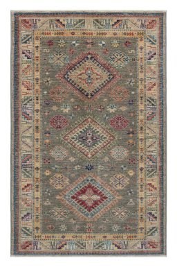Full view of New Kazak rug from Pakistan, 161 × 98 cm in Gray tones