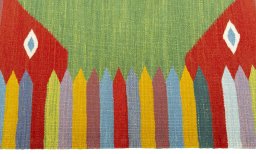 Close-up detail of New Kilim Sofre rug from Turkey showing Wool weave