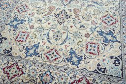 Close-up detail of 2000s Nain rug from Iran / Persia showing Wool weave