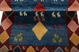 Full view of 2000s Persian Gabbeh rug from Pakistan, 189 × 105 cm in Blue tones
